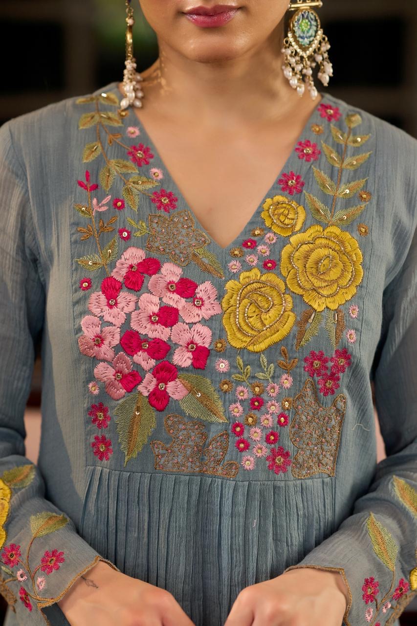 Beautiful Cotton Crush Party Wear Dress With Embroidery- 006