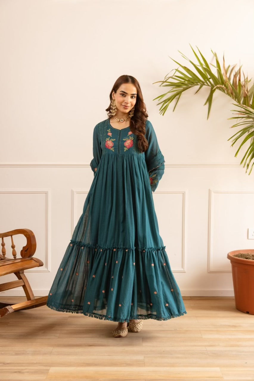 Beautiful Mul Cotton Fancy Dress With Embroidery - 002
