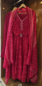 Beautiful Shoulder Cut Mul Cotton Anarkali With Pant And Dupatta - 030