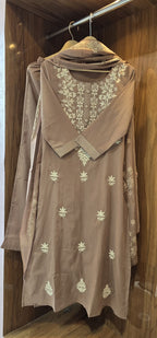 Mul Cotton Dress With Lining And Yoke Embroidery - 033