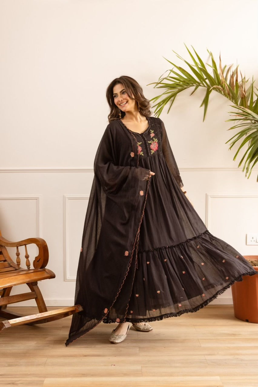 Beautiful Mul Cotton Fancy Dress With Embroidery - 002