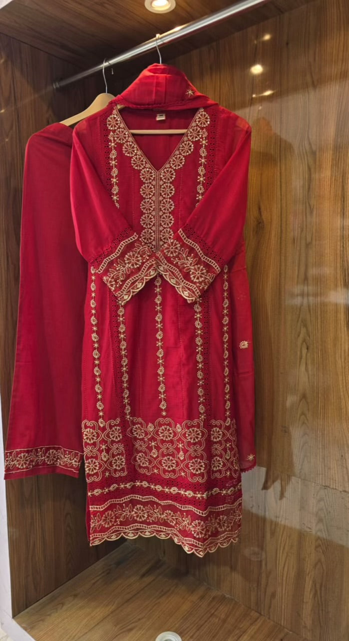 Beautiful Cotton Heavy Embroidery 3 Piece Dress - 008
