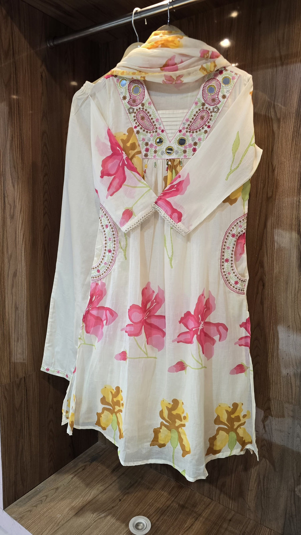 Beautiful Mul Cotton Dress With Side And Neck Embroidery - 029