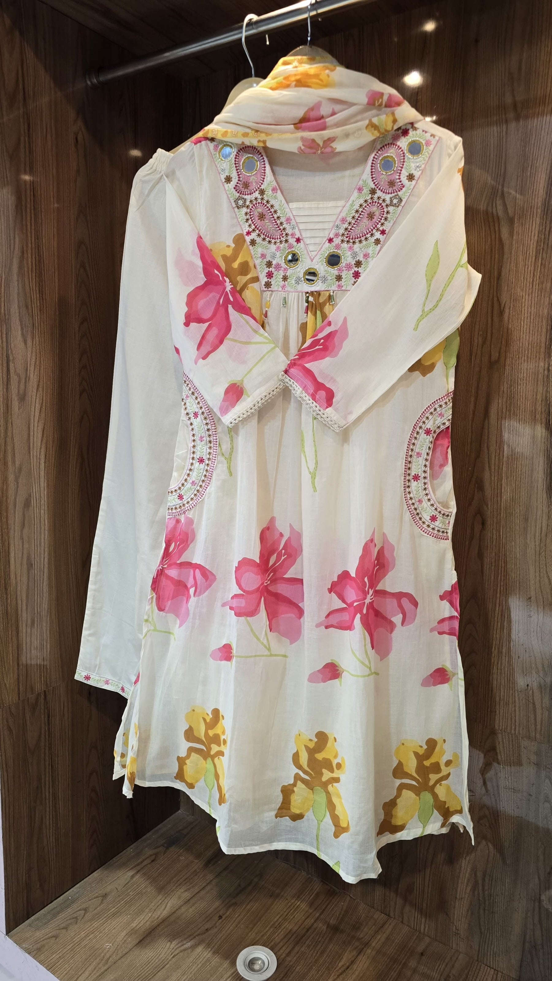 Beautiful Mul Cotton Dress With Side And Neck Embroidery - 029