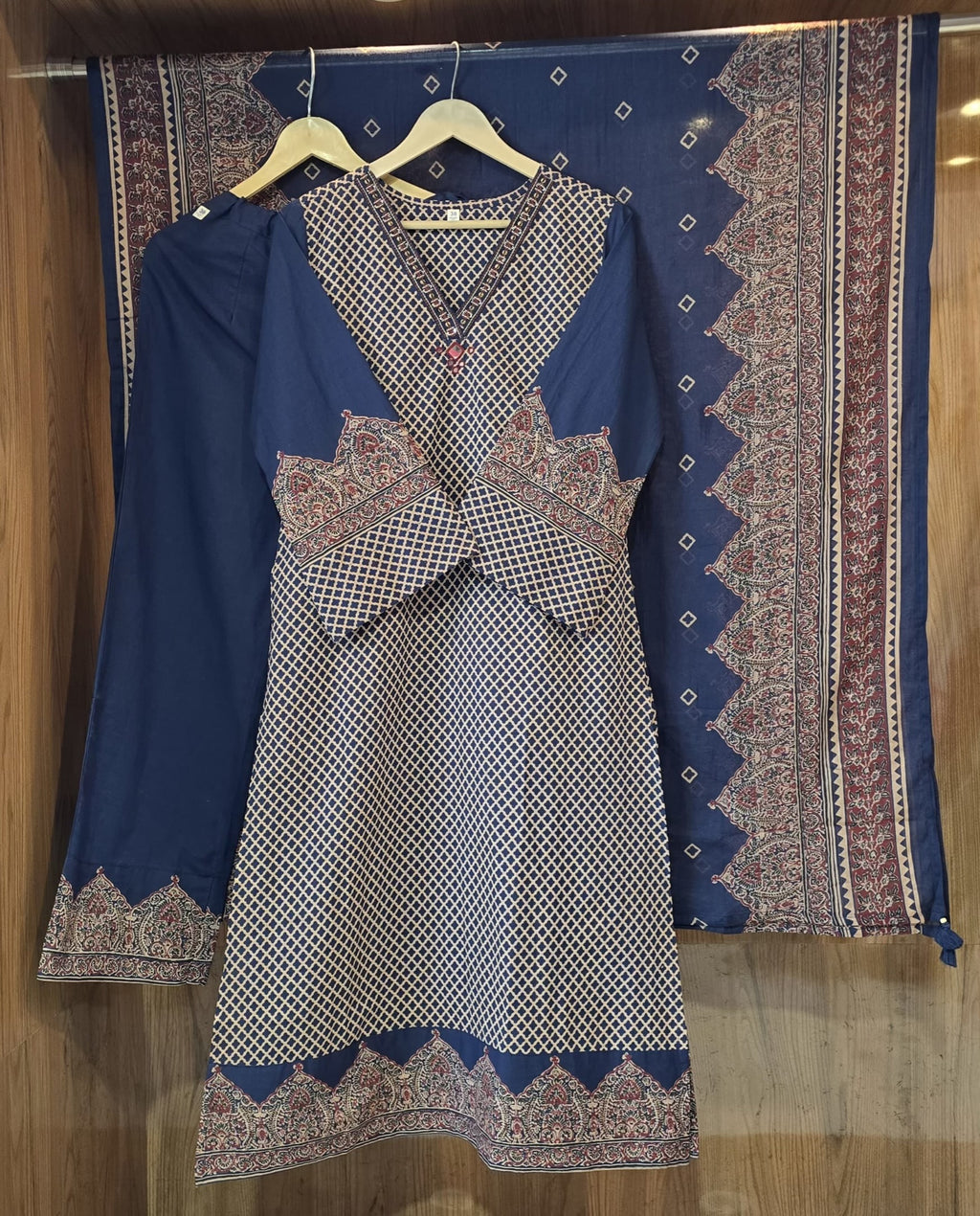 Beautiful Cotton Ajrakh Print 3 Piece Dress - 035