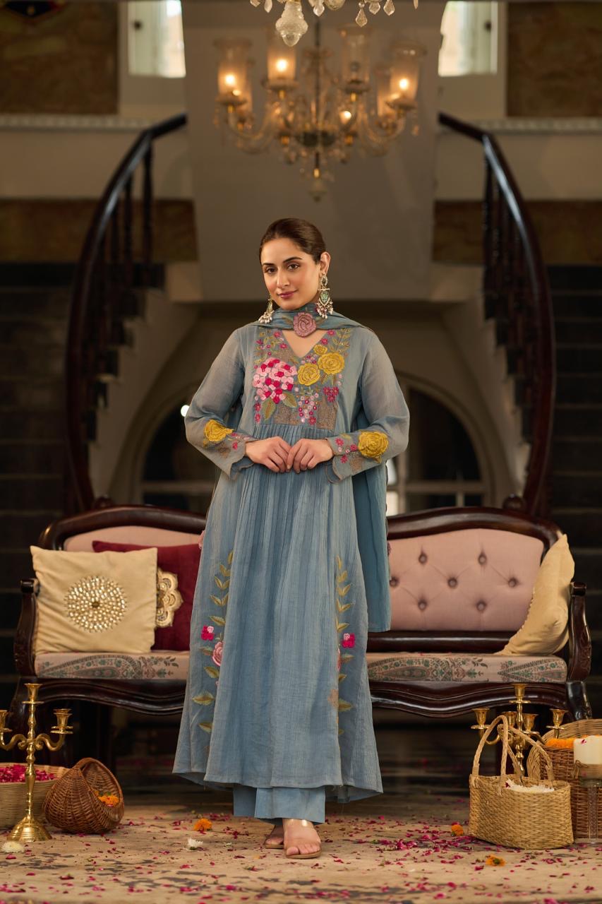 Beautiful Cotton Crush Party Wear Dress With Embroidery- 006
