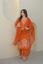 Beautiful Cotton 3 Piece Dress With Embroidery - 023