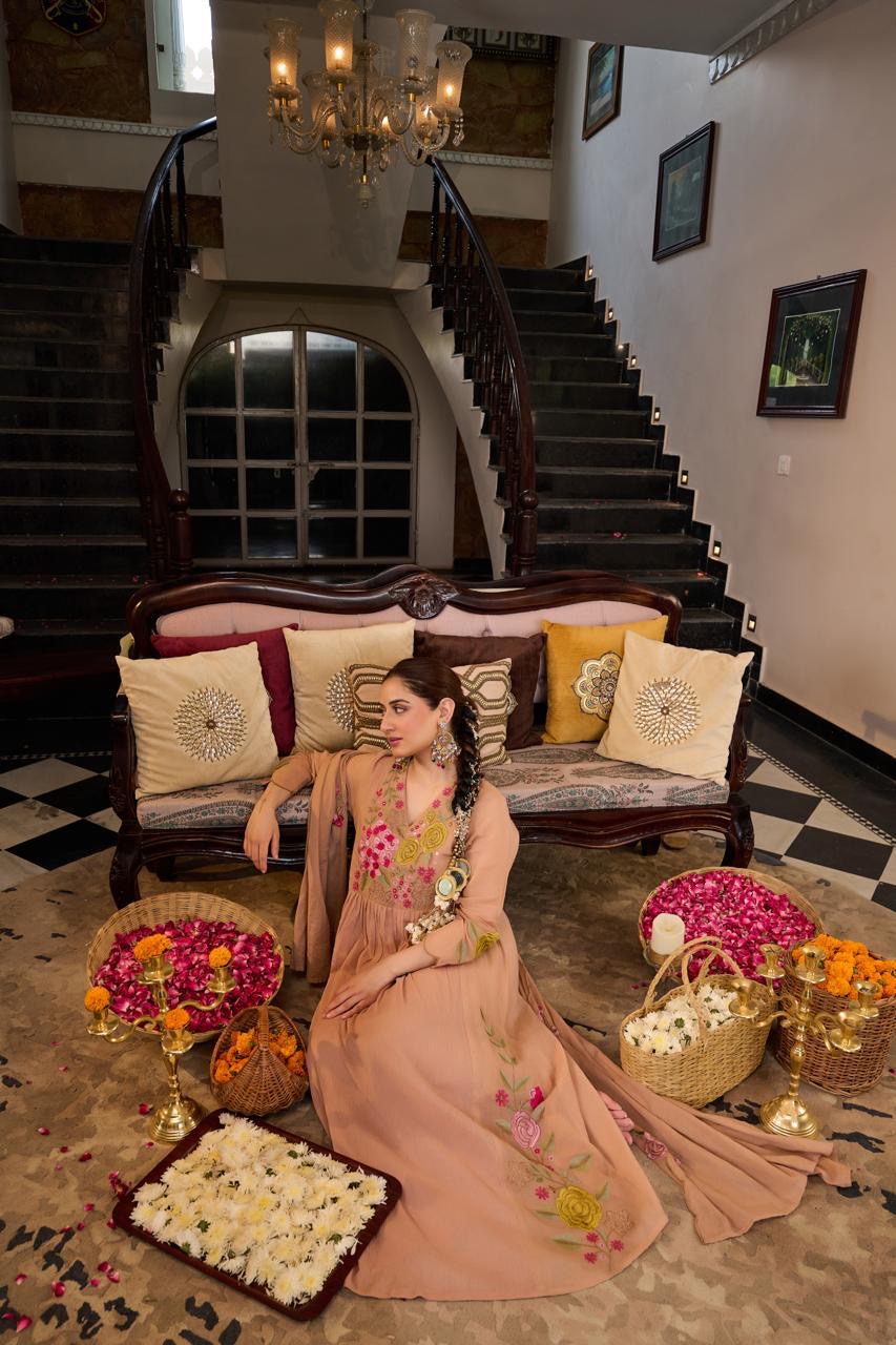 Beautiful Cotton Crush Party Wear Dress With Embroidery- 006