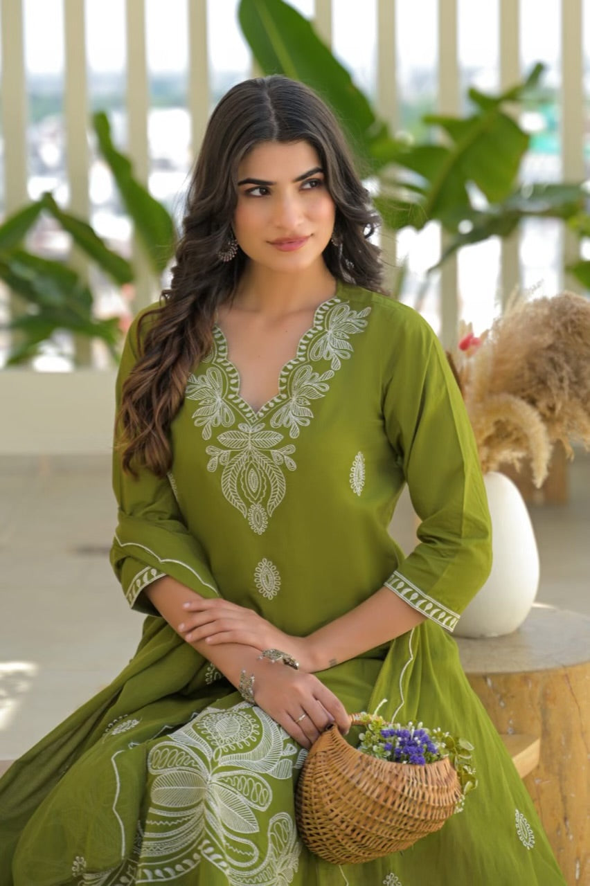 Beautiful Cotton 3 Piece Dress With Embroidery - 023