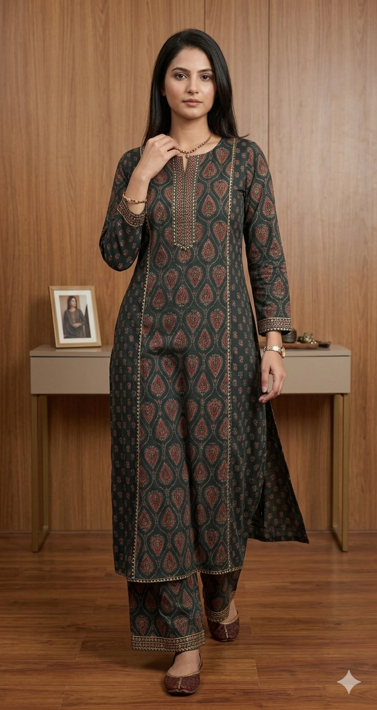 Cotton A-Line Printed Palazzo Set- 004