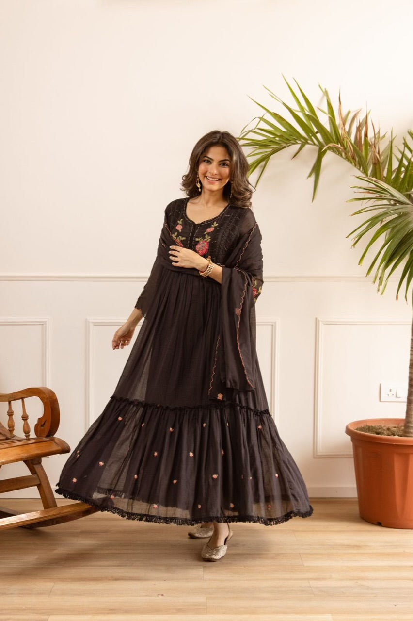 Beautiful Mul Cotton Fancy Dress With Embroidery - 002