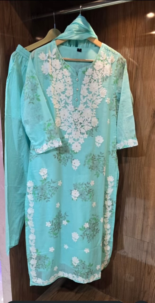 Beautiful 3 Piece Mul Cotton Dress With Lining - 015