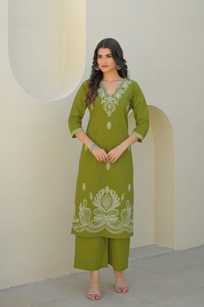 Beautiful Cotton 3 Piece Dress With Embroidery - 023