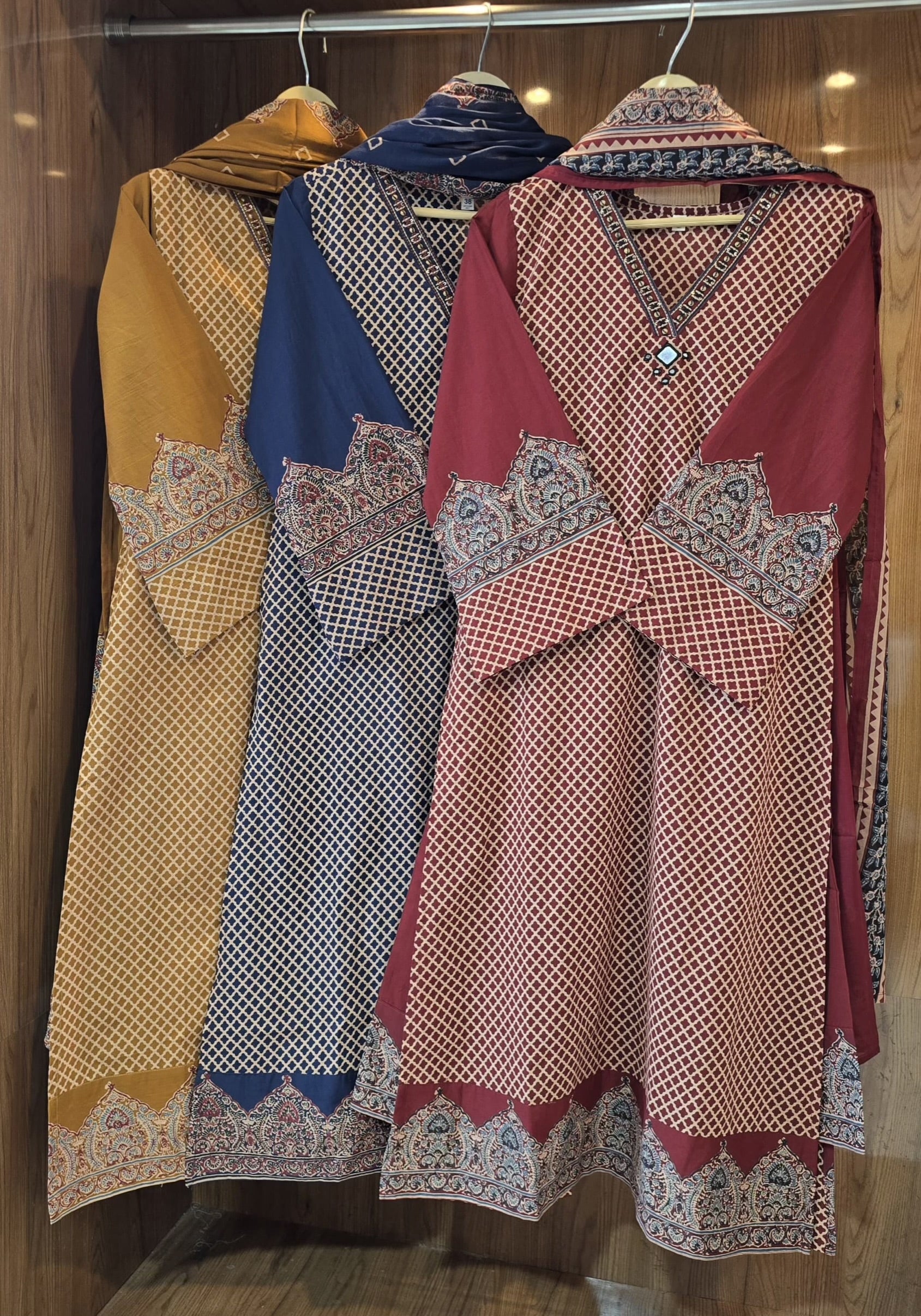 Beautiful Cotton Ajrakh Print 3 Piece Dress - 035