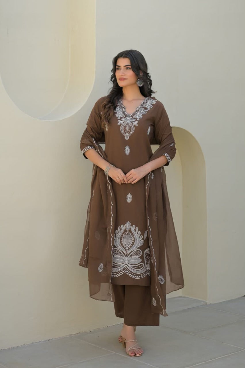 Beautiful Cotton 3 Piece Dress With Embroidery - 023