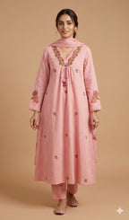 Beautiful Cotton 3 Piece Dress With Embroidery - 021
