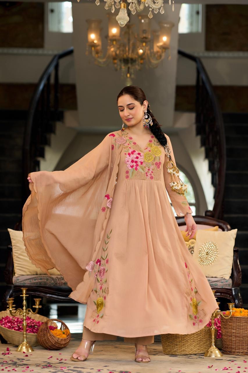 Beautiful Cotton Crush Party Wear Dress With Embroidery- 006