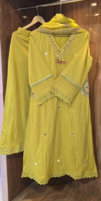 Pure Mul Cotton Yoke Mirror Embroidered Straight Suit Set With Pockets- 005