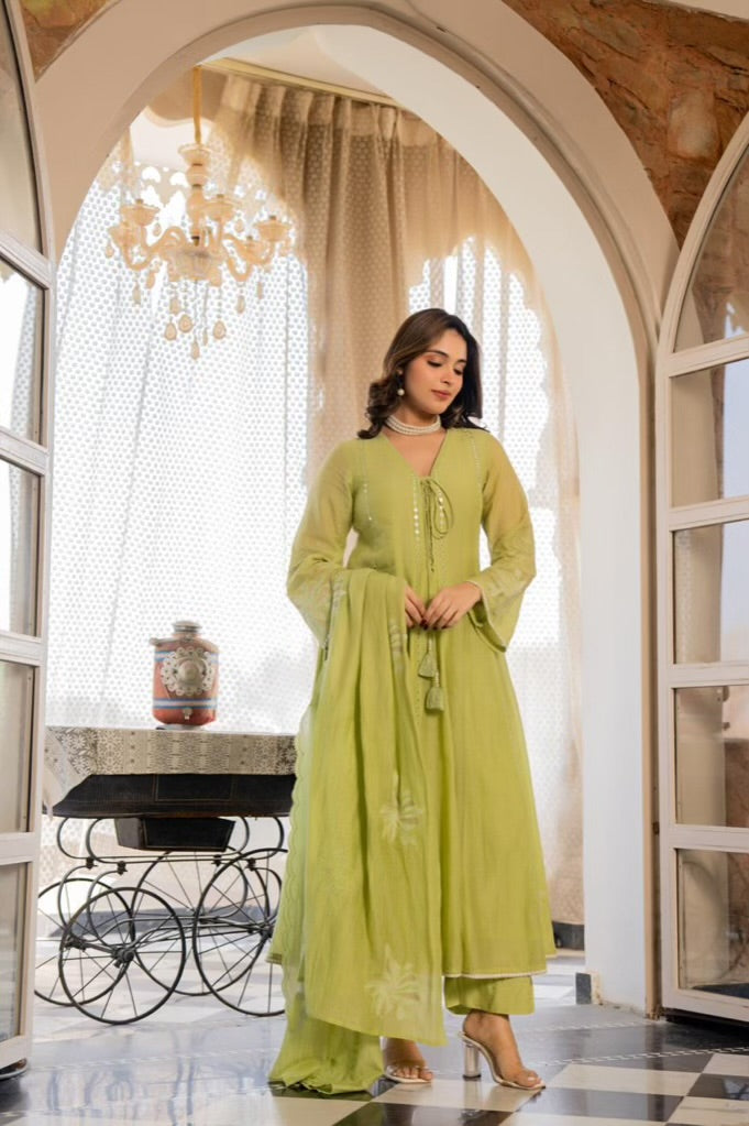 Beautiful Mul Chanderi Anarkali 3 Piece Dress - 022
