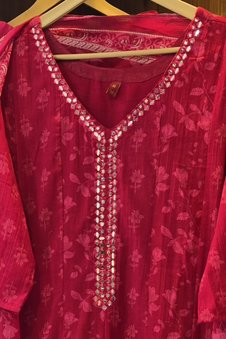 Beautiful Shoulder Cut Mul Cotton Anarkali With Pant And Dupatta - 030