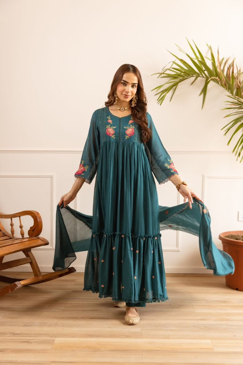 Beautiful Mul Cotton Fancy Dress With Embroidery - 002