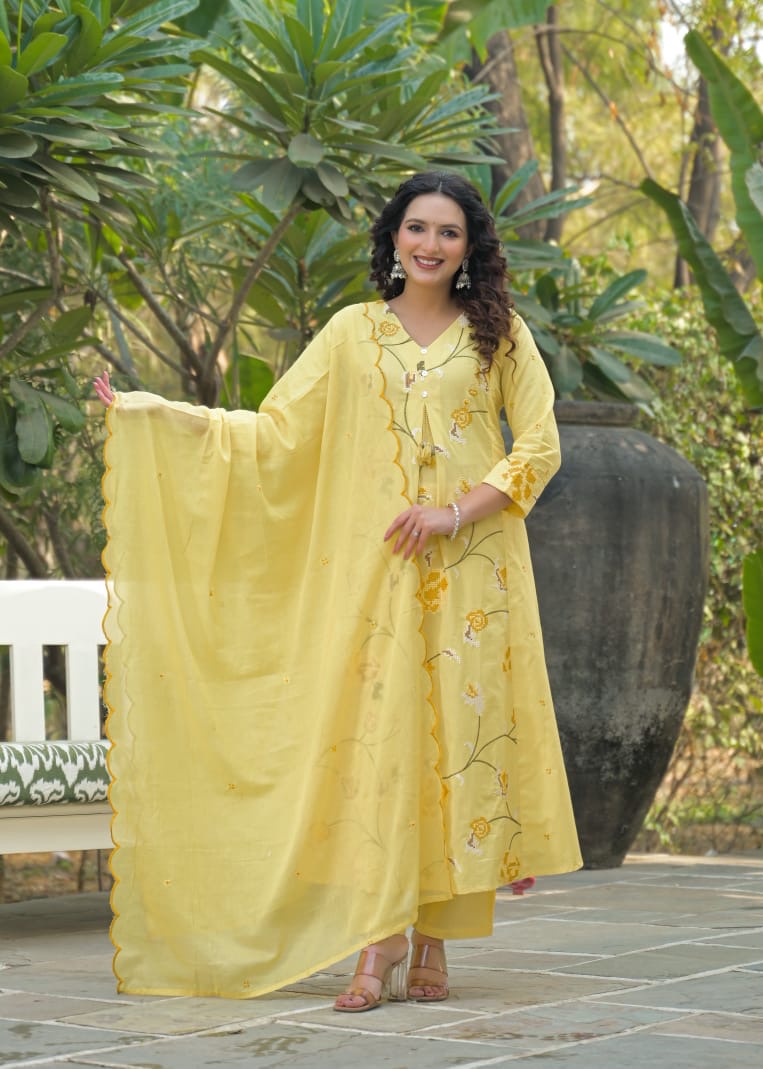 Premium Cotton Embroidered 3 Piece Suit Set- 007