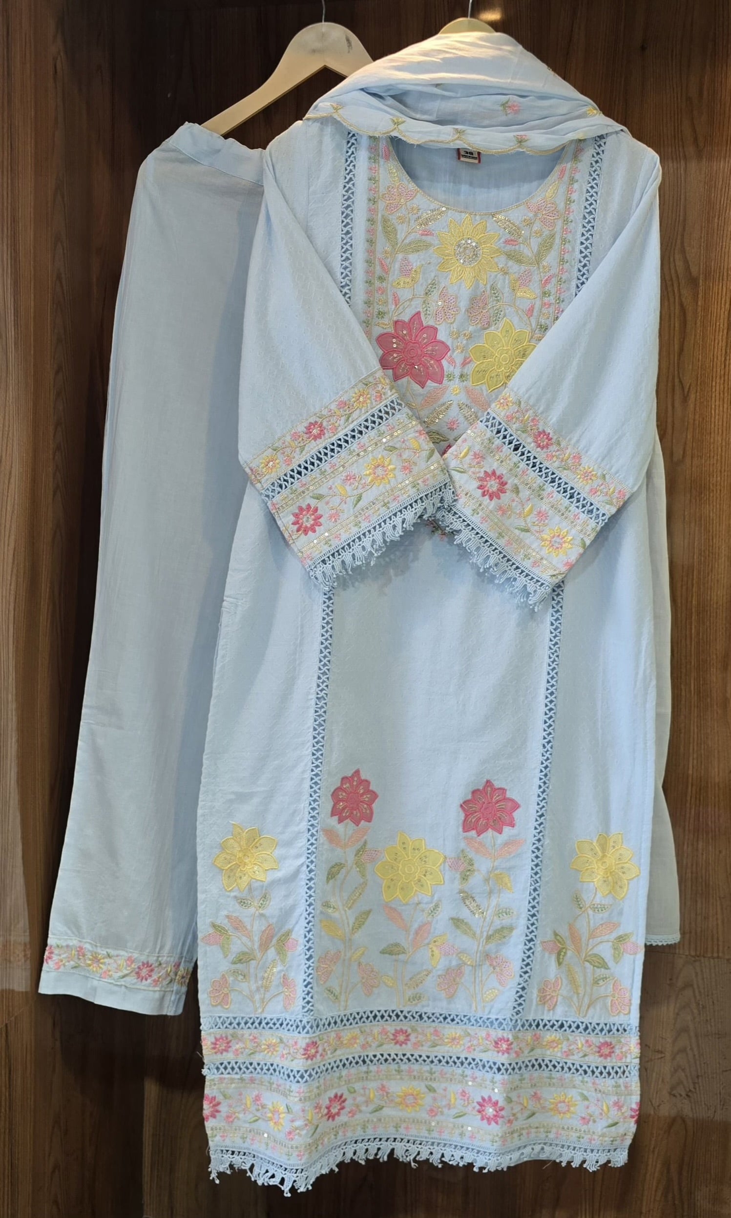 Beautiful Mul Cotton 3 Piece Suit With Embroidery Work - 034