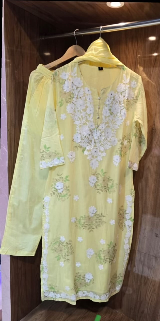 Beautiful 3 Piece Mul Cotton Dress With Lining - 015