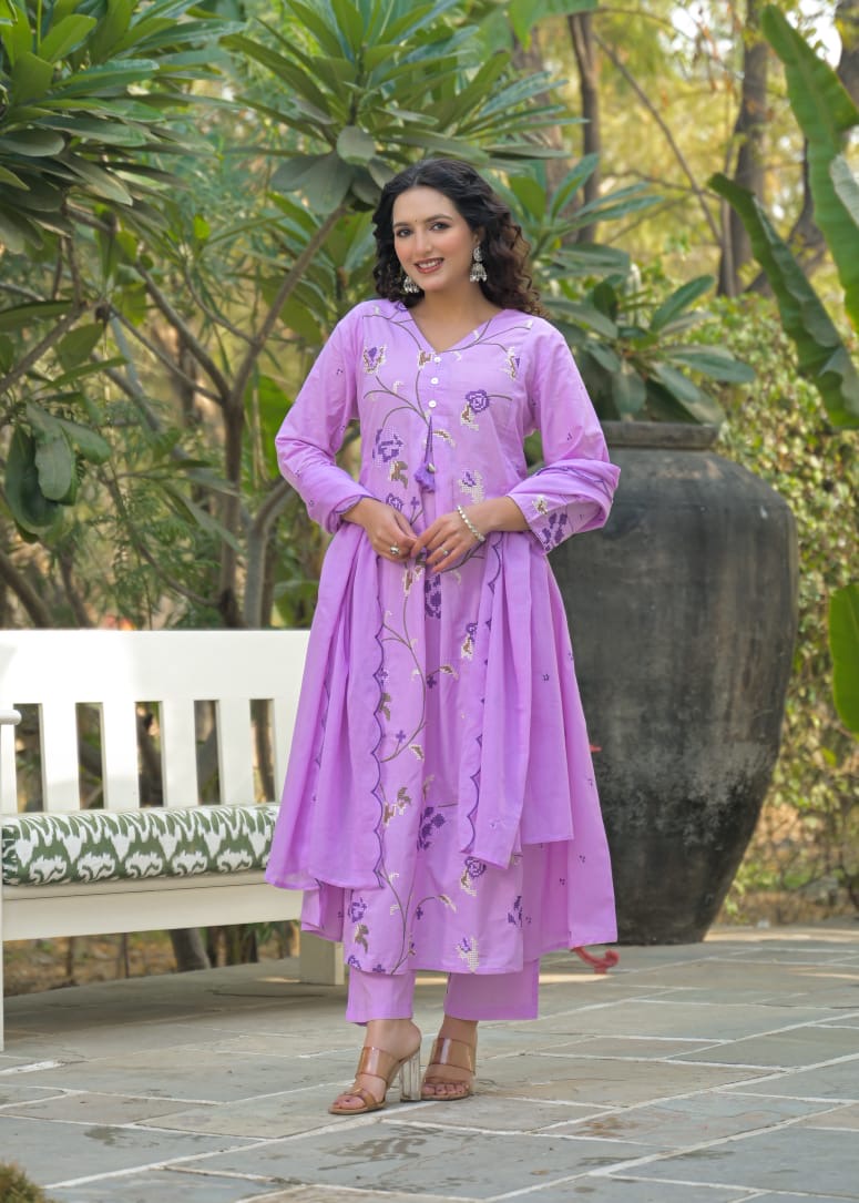 Premium Cotton Embroidered 3 Piece Suit Set- 007