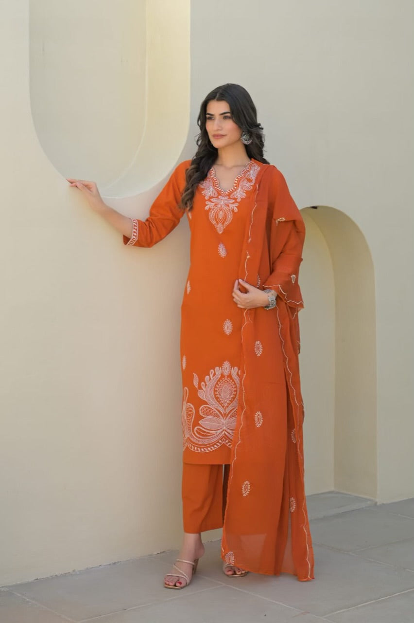 Beautiful Cotton 3 Piece Dress With Embroidery - 023