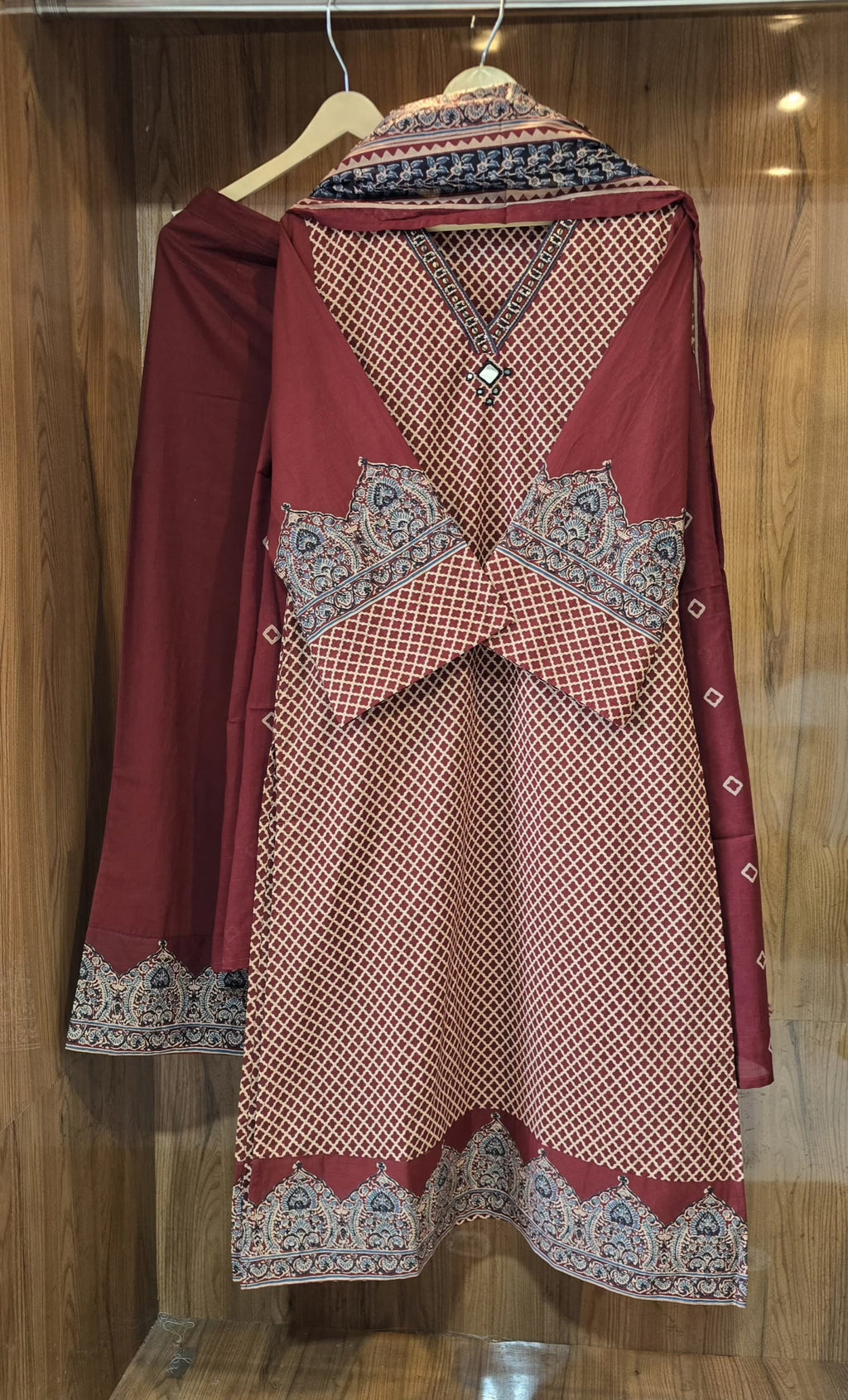 Beautiful Cotton Ajrakh Print 3 Piece Dress - 035