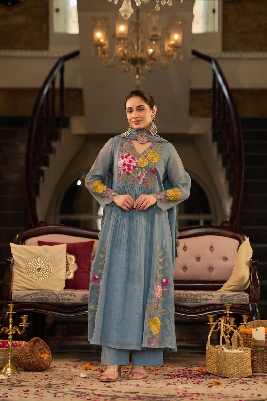 Beautiful Cotton Crush Party Wear Dress With Embroidery- 006