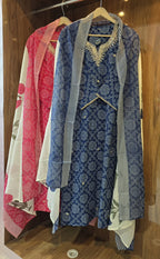 Beautiful Cotton 3 Piece Dress With Neck Gotta Patti - 019