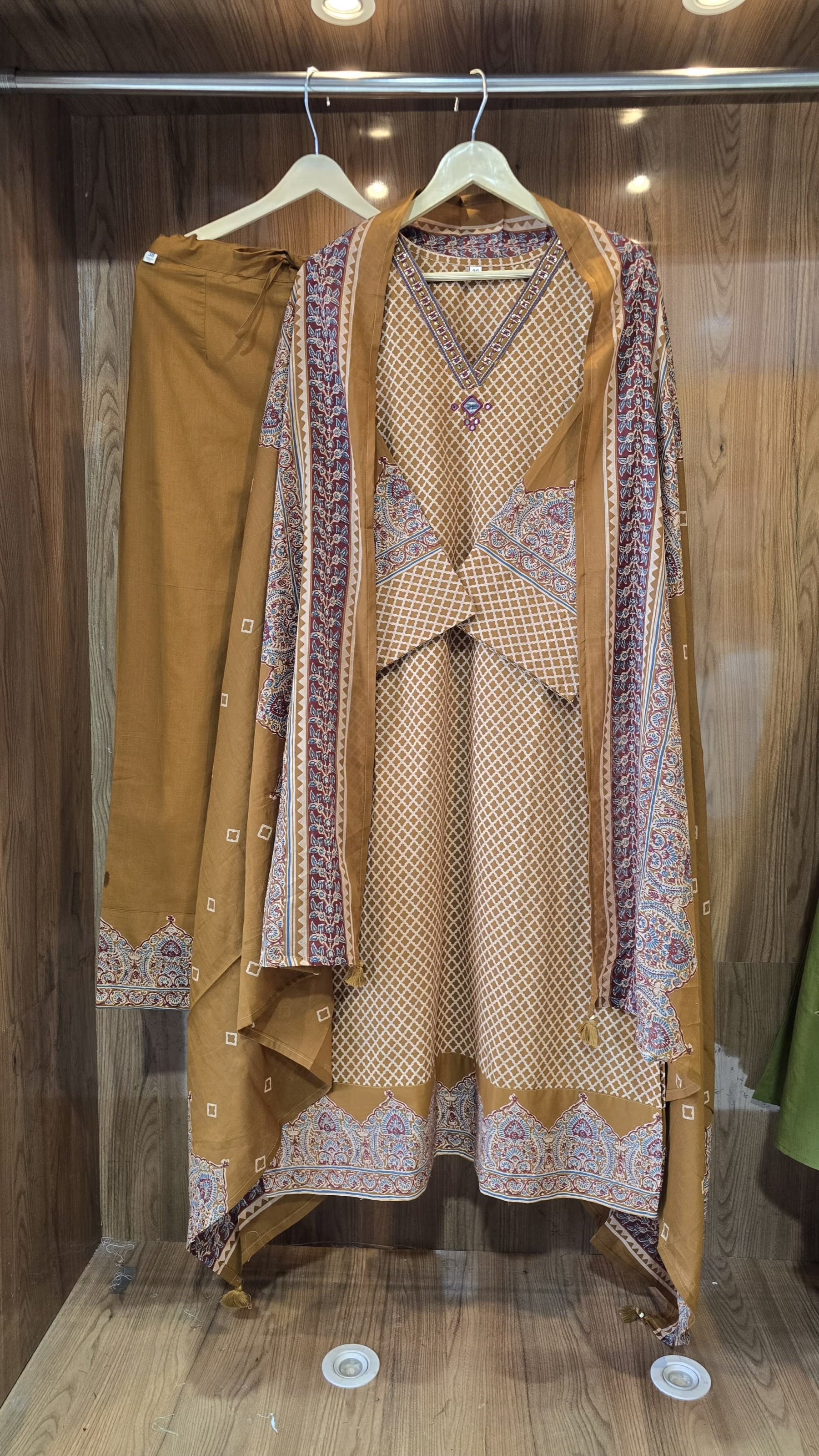 Beautiful Cotton Ajrakh Print 3 Piece Dress - 035