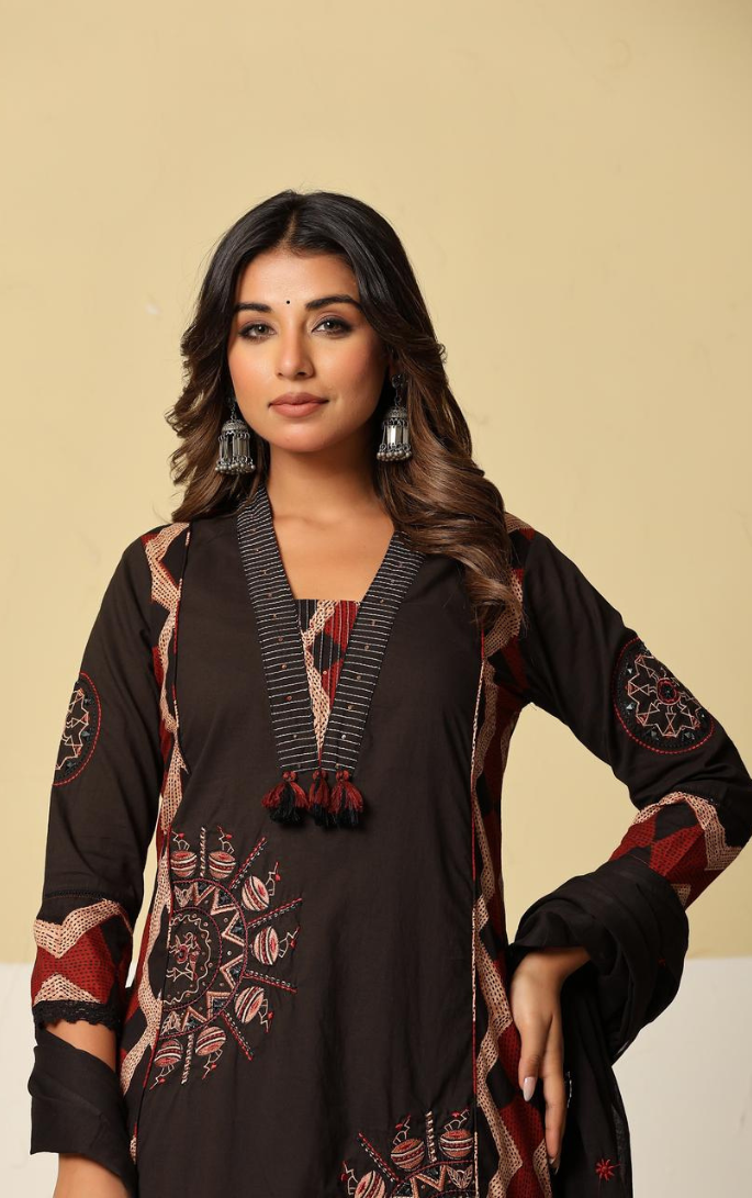 Beautiful Cotton 3 Piece Black Dress