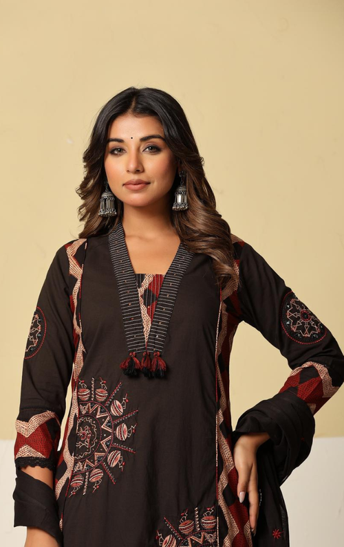 Beautiful Cotton 3 Piece Black Dress