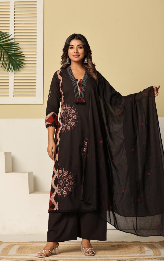 Beautiful Cotton 3 Piece Black Dress