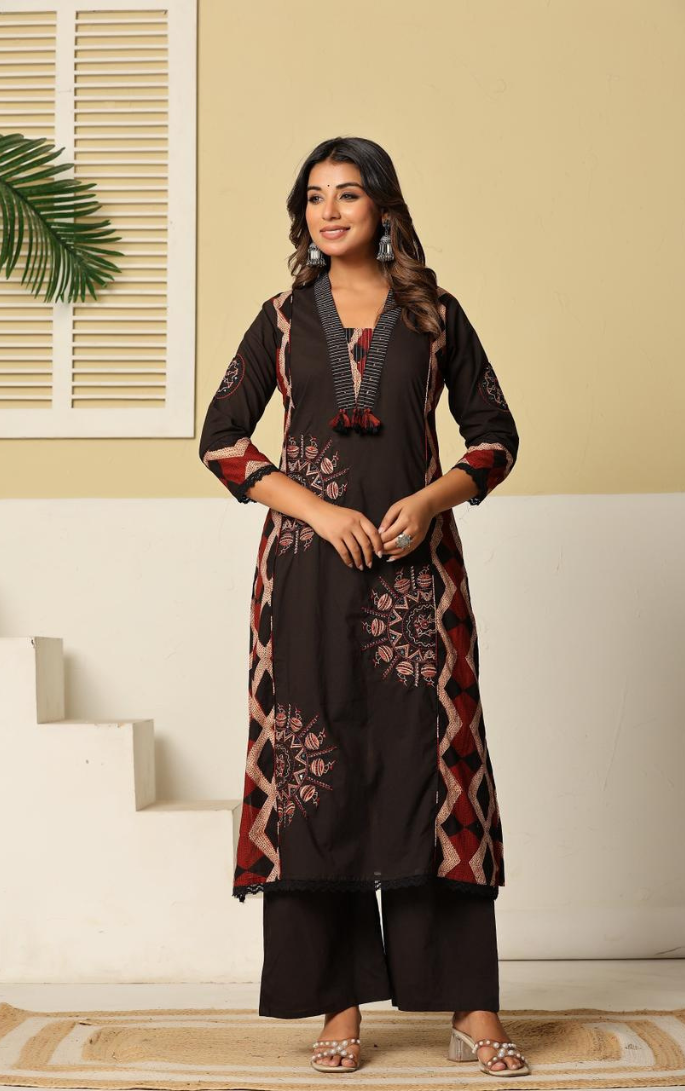 Beautiful Cotton 3 Piece Black Dress