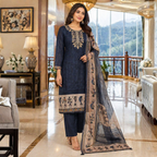 Beautiful Linen 3 Piece Dress With Yoke Embroidary With Cotton Lining With Pant and Duppatta