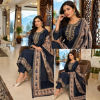 Beautiful Linen 3 Piece Dress With Yoke Embroidary With Cotton Lining With Pant and Duppatta