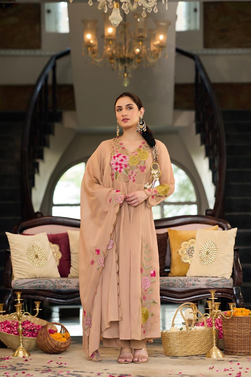 Beautiful Cotton Crush Party Wear Dress With Embroidery- 006