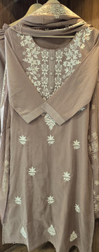 Mul Cotton Dress With Lining And Yoke Embroidery - 033