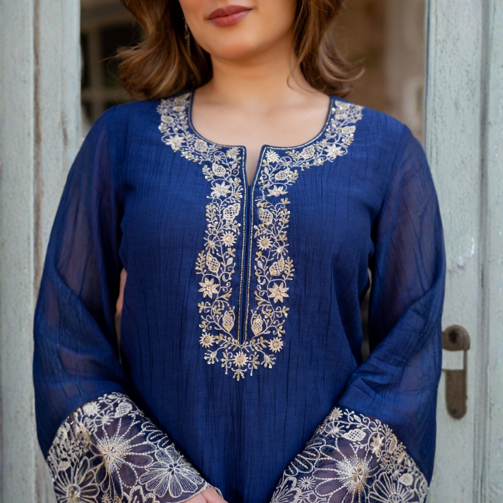 Crush cotton with embroidery