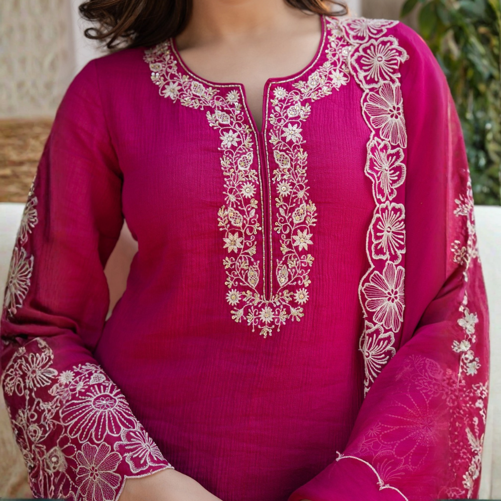 Crush Cotton Embroidered Set – Pink