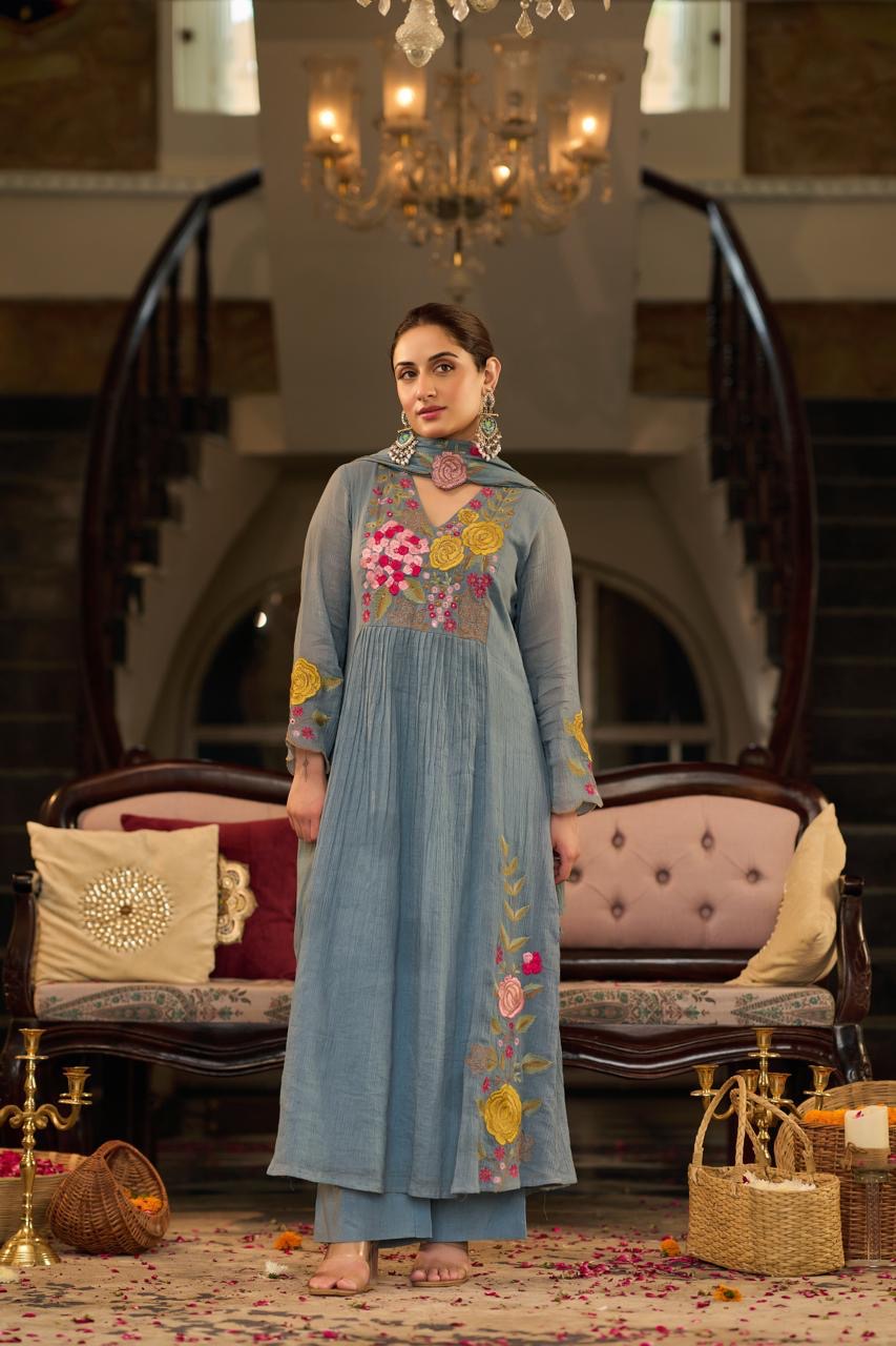 Beautiful Cotton Crush Party Wear Dress With Embroidery- 006