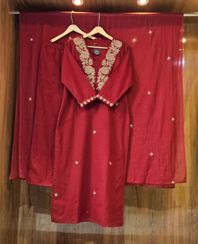 Beautiful Cotton 3 Piece Dress With Embroidery - 020