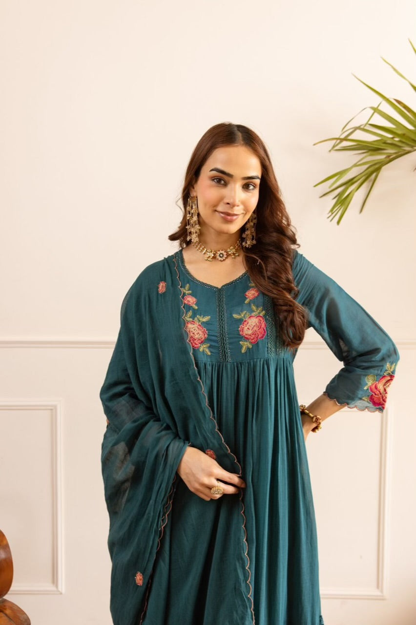 Beautiful Mul Cotton Fancy Dress With Embroidery - 002