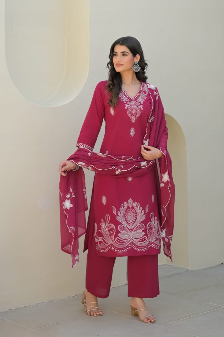 Beautiful Cotton 3 Piece Dress With Embroidery - 023