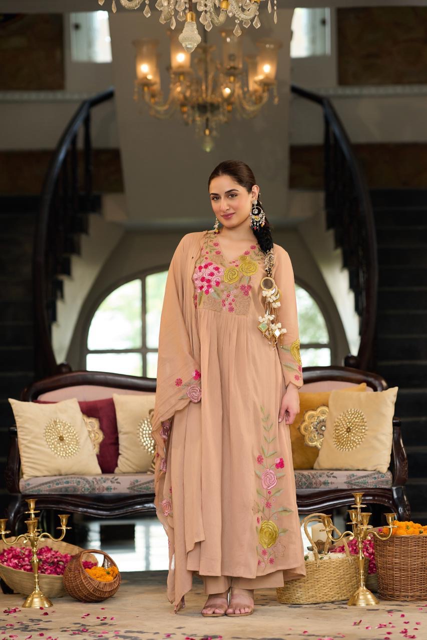 Beautiful Cotton Crush Party Wear Dress With Embroidery- 006
