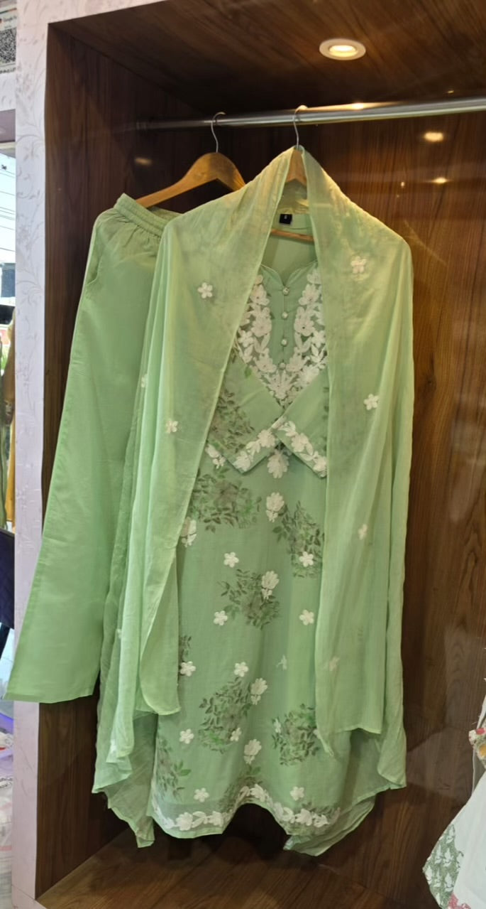 Beautiful 3 Piece Mul Cotton Dress With Lining - 015